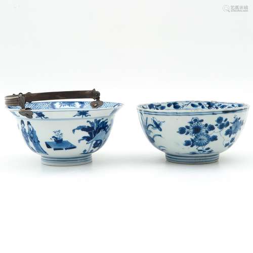 Two Blue and White Bowls