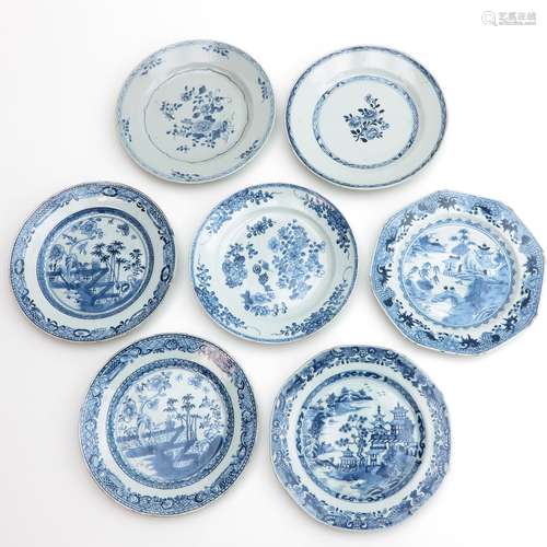 A Series of 7 Blue and White Plates