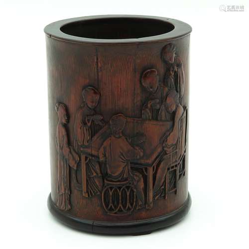 A Carved Bamboo Brush Pot