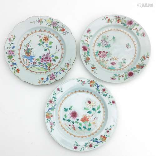 Three Famille Rose Plates