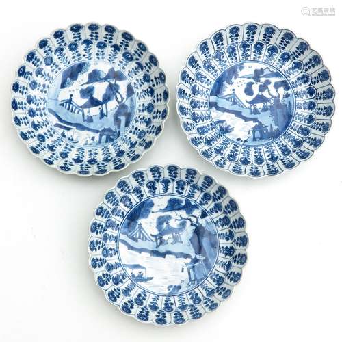 A Series of Three Blue and White Plates