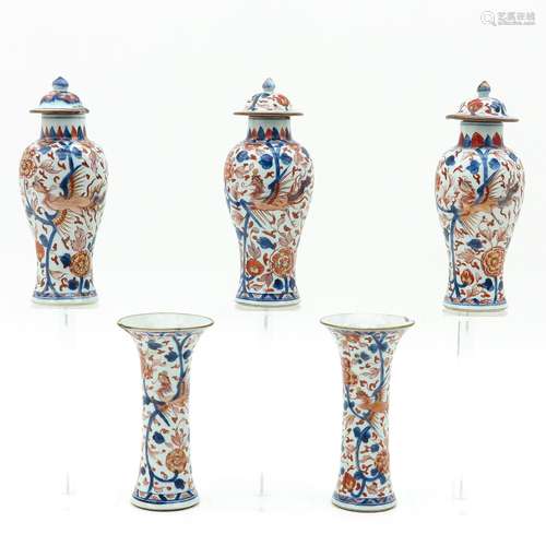 A Five Piece Imari Garniture Set