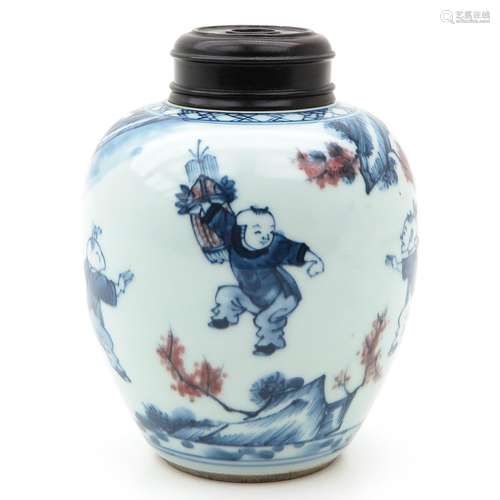 A Blue and Iron Red Decor Ginger Jar