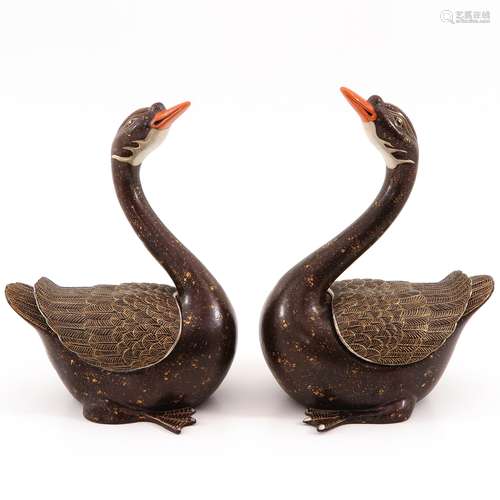 A Pair of Swan Sculptures