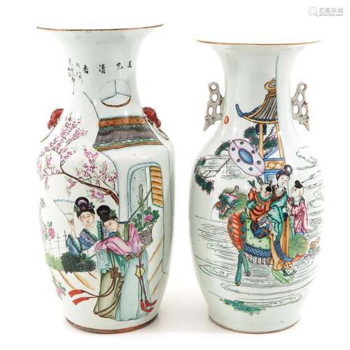 A Pair of Polychrome Vases