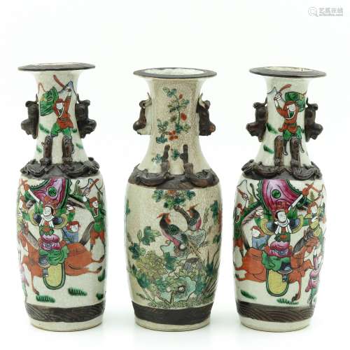 A Set of Three Nanking Vases