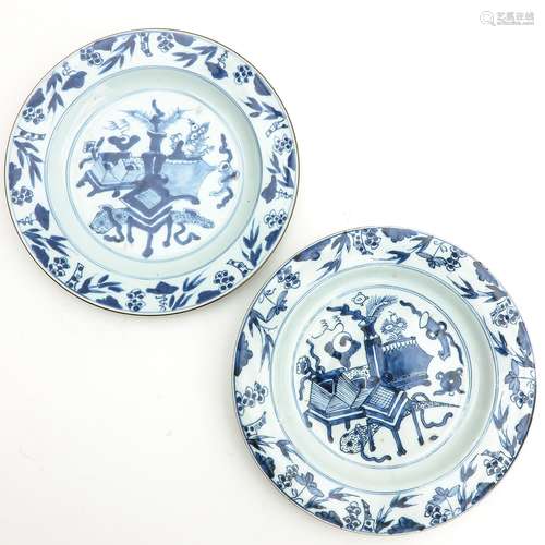 A Pair of Blue and White Plates