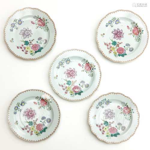 A Series of Five Famille Rose Plates