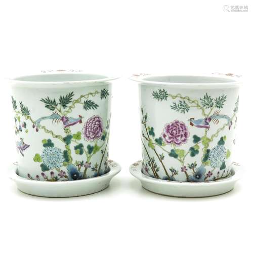 A Pair of Famille Rose Planters