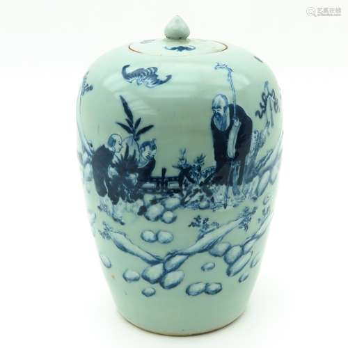 A Celadon and Blue Ginger Jar