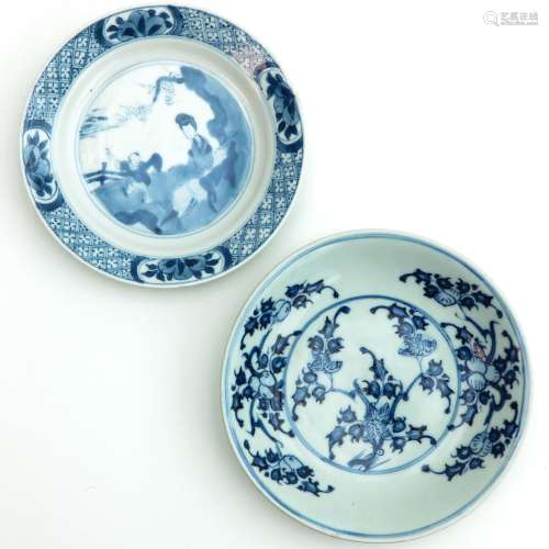 Two Small Blue and White Plates