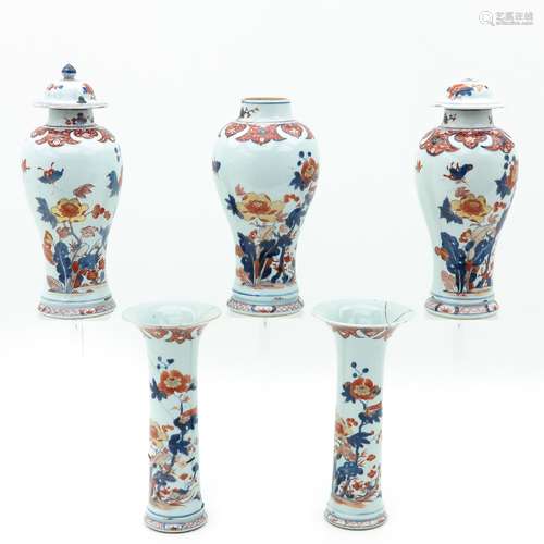 A 5 Piece Imari Garniture Set