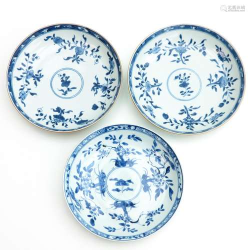 A Series of Three Blue and White Plates