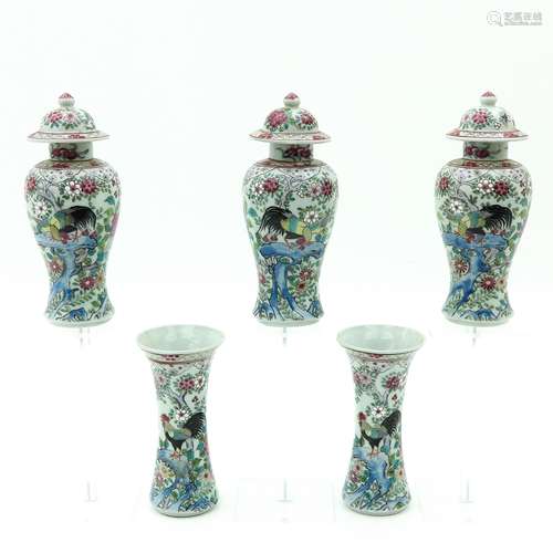 A Five Piece Famille Rose Garniture Set