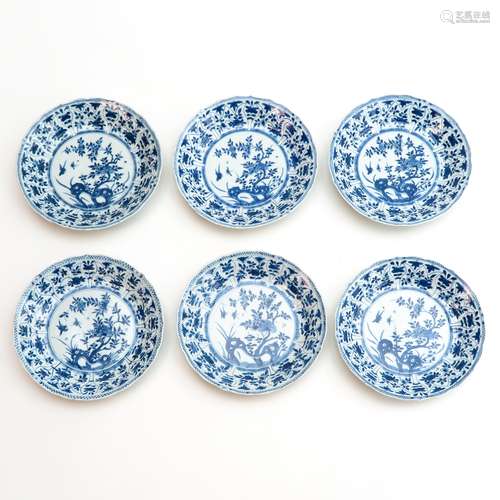 A Series of Six Blue and White Plates