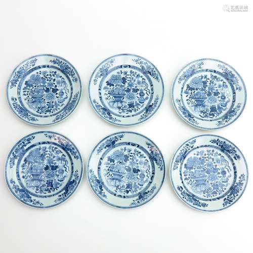 A Series of 6 Blue and White Plates