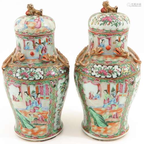 A Pair of Cantonese Vases with Cover