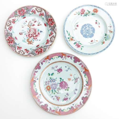 Three Famille Rose Plates