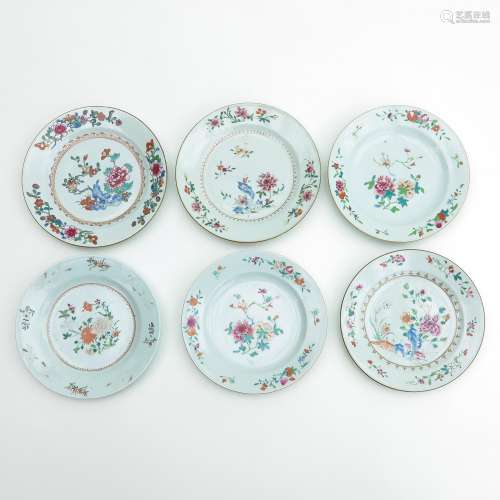 A Collection of Six Famille Rose Plates