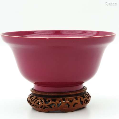 A Ruby Glaze Bowl on Wood Base