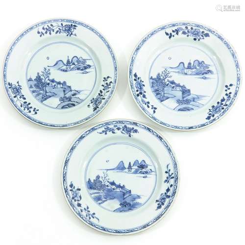 A Series of 3 Blue and White Plates