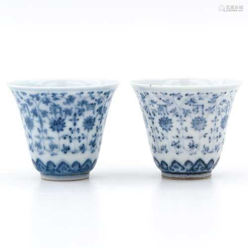 A Pair of Blue and White Cups