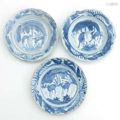 A Series of Three Blue and White Plates