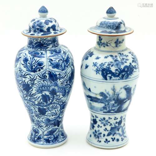 Two Blue and White Vases