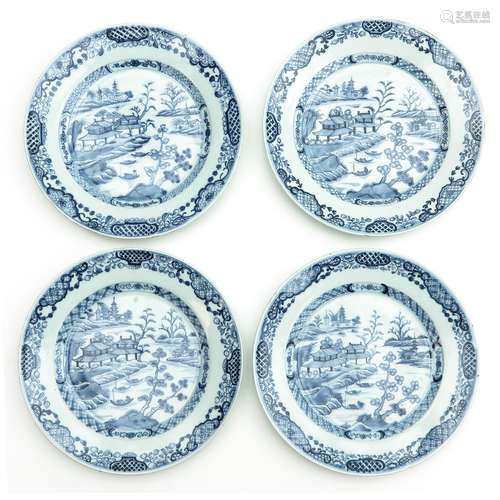 A Series of 4 Blue and White Plates