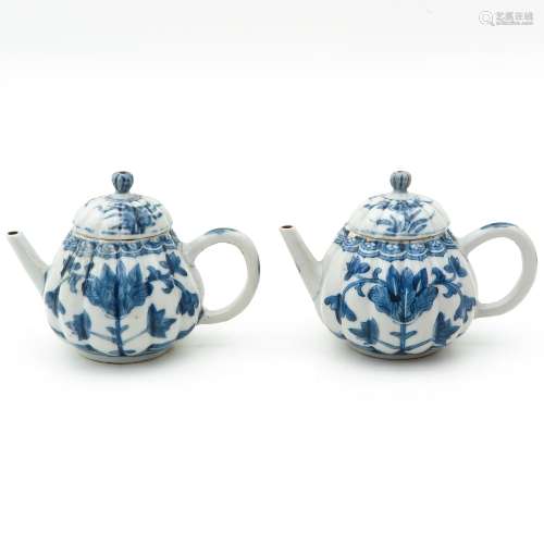 Two Blue and White Teapots