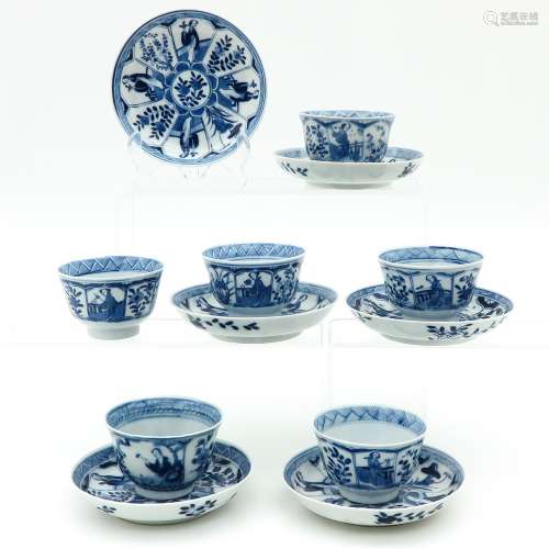 Twelve Blue and White Cups and Saucers