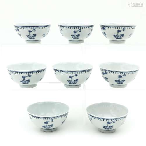 A Series of Eight Blue and White Bowls