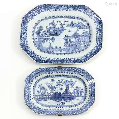 Two Blue and White Serving Trays