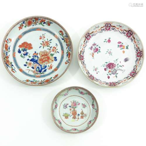 Two Famille Rose and an Imari Plate