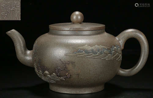 A LANDSCAPE PATTERN ZISHA POT MADE BY YANGJICHU