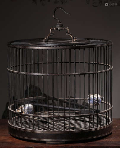 A HUALI WOOD WITH COPPER BIRD CAGE