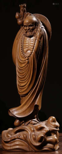 A HUANGYANG WOOD CARVED BODHIDHARMA BUDDHA STATUE
