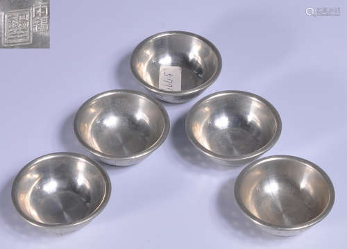 SET OF JAPANESE TIN CASTED CUPS&POT