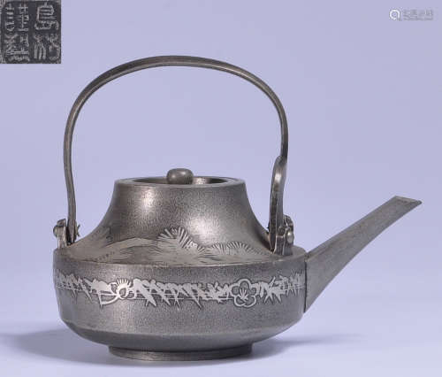 A TIN CASTED FLOWER PATTERN LIFTING POT