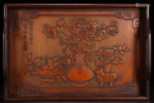 A BAMBOO CARVED FLOWER PATTERN PLATE