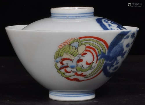 A BLUE&WHITE GLAZE DRAGON PHOENIX PATTERN BOWL