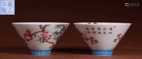 PAIR OF FAMILLE ROSE GLAZE FLORAL PATTERN BOWLS