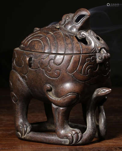 A COPPER CASTED BEAST PATTERN CENSER