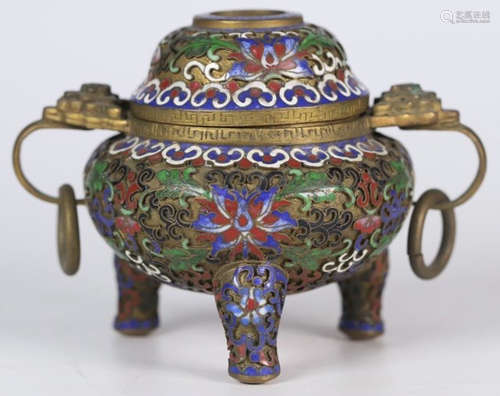 A COPPER ENAMELED GLAZE FLORAL PATTERN CENSER