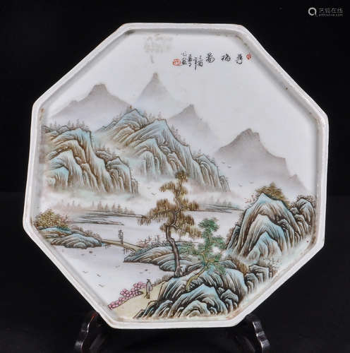 A SHALLOW GLAZE LANDSCAPE PATTERN TEA TRAY