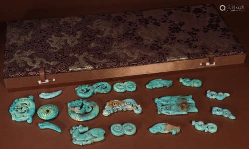 SET OF ANTIQUE TURQUOISE CARVED PENDANTS