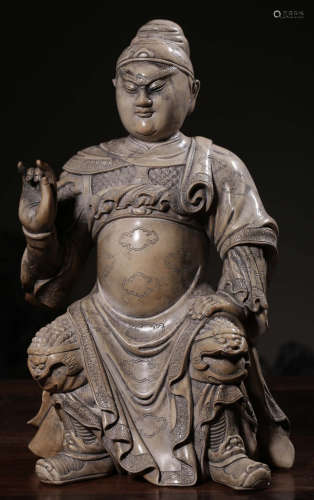 A SOAPSTONE CARVED FIGURE STATUE