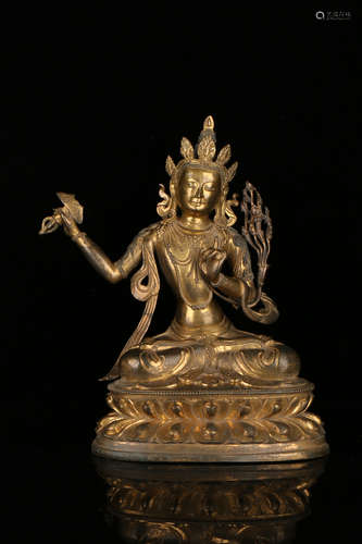 Bronze gilded Manjusri Bodhisattva