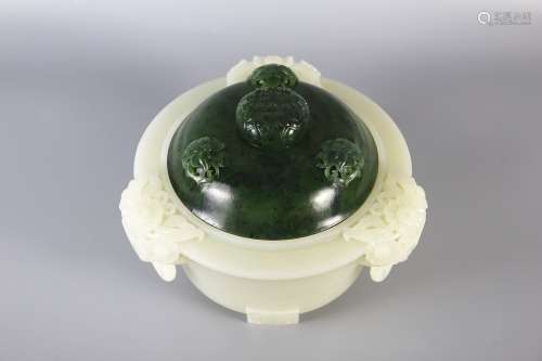 Hetian jade seed material white jade jade cover palace censer
