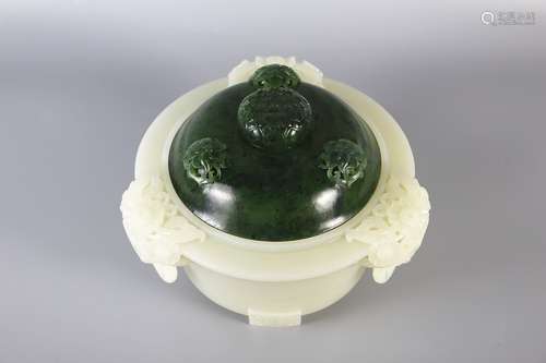 Hetian jade seed material white jade jade cover palace censer